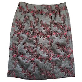 Dries Van Noten Floral Brocade Mini Skirt Red Grey