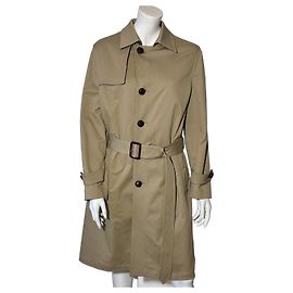 Saint Laurent Beiger Baumwoll-Trenchcoat mit kariertem Wollfutter Beige Kamel