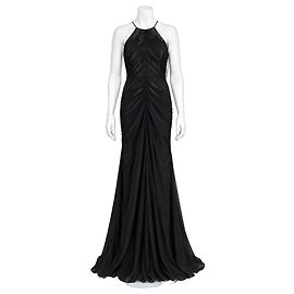Vera Wang Vestido Preto Gola Halter e Drapeado Preto