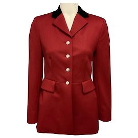 Hermès Hermes Brick Red Button Front Wool Riding Equestrian Jacket with Black Velvet Collar Red