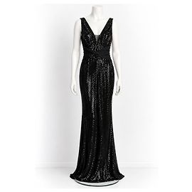 Vera Wang Vestido de Noche de Lentejuelas Negras Negro