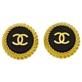 Orecchini a clip Chanel Coco Mark Circle Nero D'oro