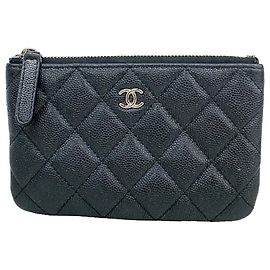Portamonete Chanel in pelle di vitello granulata nera Nero