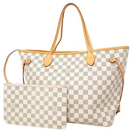 Louis Vuitton Damier Azur Neverfull MM Tote Bag Pink