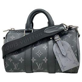 Borsa Louis Vuitton Monogram Eclipse Reverse Keepall Bandoulière 25 Marrone Nero