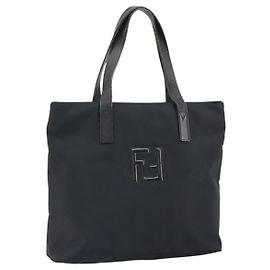 Bolsa de mão FENDI Nylon Preto Prata Auth BA10247 Preto Prata