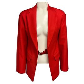 Hermès Giacca in lana foderata in seta rosso Poppy di Hermes con cintura in pelle di agnello Rosso
