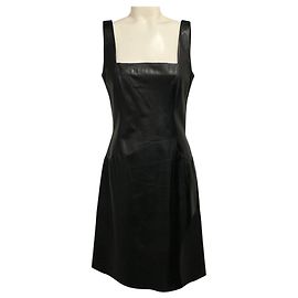 Loewe Vintage Black Sleeveless Leather Midi Dress Black