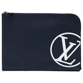 Blue Louis Vuitton Taurillon Initials Circle Pochette Jour GM Clutch Bag Blau