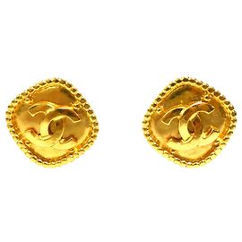 Orecchini a clip Chanel CC placcati oro a forma di rombo D'oro