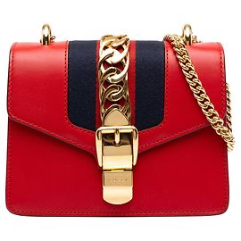Borsa Red Gucci Mini Calfskin Web Sylvie Chain Satchel Rosso