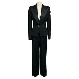 Alexandre Vauthier Black Crystal Embellished Tuxedo Jacket and Pants Suit Set Black