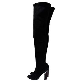 Christian Dior Black Suede Over-the-Knee Boots Size 37 Black