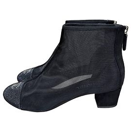 Chanel Mesh- Stiefeletten in Schwarz mit Kristall-CC-Logo Sz.39 gebraucht Andere
