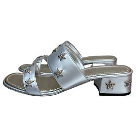 Chanel Silver Leather Star Crystal Mule Sandals EU 39 Pre-owned Other