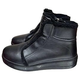 Prada Stiefeletten aus schwarzem Leder mit Shearling-Futter EU 38 gebraucht Andere
