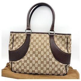 Saco Tote Gucci Vintage Ring GG Canvas com Couro medium Marrom