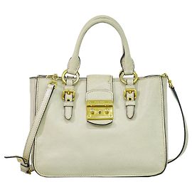 Miu Miu Madras Convertible Lock Leather Medium Beige