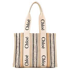 CHLOÉ - Sac Cabas Woody Chloé em lona e couro bege e preto Bege