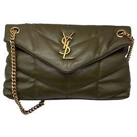 Autre Marque Bolsa de Ombro Saint Laurent Small Loulou Puffer Monogram em pele de cordeiro acolchoada verde oliva Verde