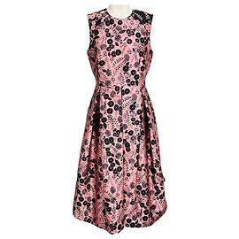 Robe midi Indra en brocart floral plissé Erdem Rose / Noir Rose