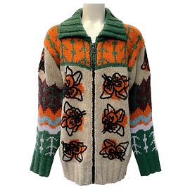 Autre Marque Cardigan Chalet La DoubleJ Camel Multi Wool Embroidered Multicolore