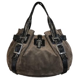Sac cabas Roger Vivier en daim gris avec garnitures en cuir verni noir Gris