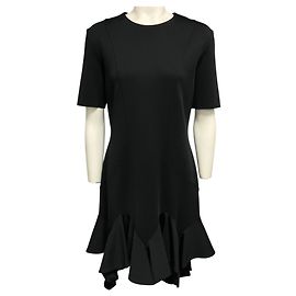 Vestido midi evasê com folhos e mangas curtas Givenchy preto Preto