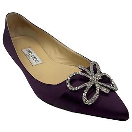 Jimmy Choo Sapatilhas de cetim de bico fino com cristais roxos Roxo