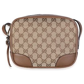 Bolsa Mini Bree Messenger Gucci em Canvas GG e couro de bezerro Dollar Beige Tobacco Marrom Bege
