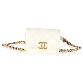Bolsa de cintura com corrente Chanel Melody em couro caviar matelassé branco Branco