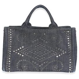 Sac cabas Prada en denim Canapa bleu orné de cristaux Autre