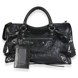 Bolsa Balenciaga Le City Medium em Agneau Preto com Ferragens Prateadas Preto