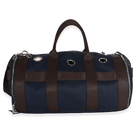 Hermès Navy Canvas Dog Carrier PHW Brown Blue