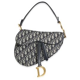 Christian Dior Medium Saddle Bag aus Blue Oblique Jacquard-Canvas Blau