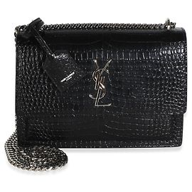 Autre Marque Bolsa Sunset Medium Monogram em couro de bezerro com relevo de crocodilo preto Saint Laurent Preto