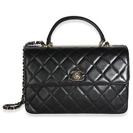 Bolso Chanel Medium Trendy Top Handle de piel de cordero acolchada negra Negro