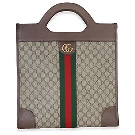 Gucci Beige GG Supreme Canvas Textured Calfskin Web Medium Ophidia Slip Handle T Beige