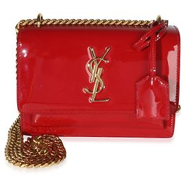Autre Marque Saint Laurent Petit Sac à Chaîne Sunset Monogramme en Cuir Verni Rouge Rouge