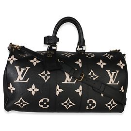 Louis Vuitton Black Cream Giant Monogram Empreinte Keepall Bandouliere 45 Nero