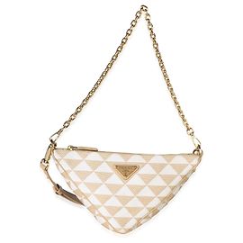 Bolso Triangle Prada en lona jacquard Corda Talco con símbolo Triangle bordado Beige