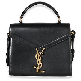 Autre Marque Saint Laurent Mini Cassandra Top Handle Bag aus schwarzem glattem Kalbsleder Schwarz
