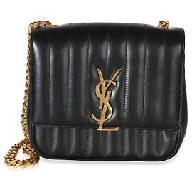 Autre Marque Sac à chaîne Vicky Medium en cuir d'agneau matelassé noir avec monogramme Saint Laurent Noir