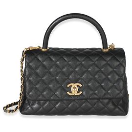 Bolsa Chanel Medium Coco Top Handle em couro caviar matelassé preto Preto