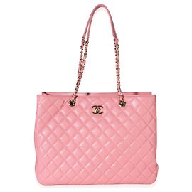 Chanel Pink Quilted Caviar CC Large Shopper Tote Pink