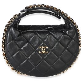 Chanel Mini Chain Around Pouch Hobo aus schwarzem gestepptem Lammleder Schwarz