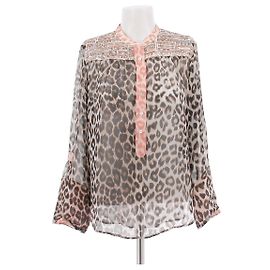 La Prestic Ouiston Chemise en soie à motif léopard Marron