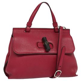 GUCCI Bamboo Daily Hand Bag Leather 2way Red Silver 370831 Altro