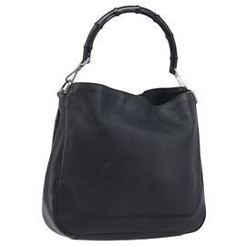 GUCCI Bamboo Hand Bag Leather Black Silver 001 4095 Altro