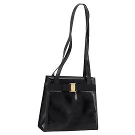 Salvatore Ferragamo Vala Tote Bag Patent leather Black Gold Other